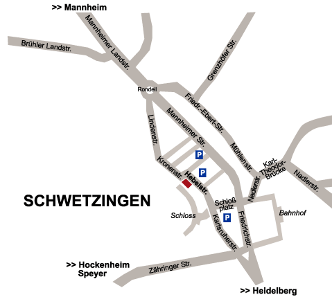 Anfahrtsskizze Dr. Gaa & Kollegen, Hebelstr. 13 in  68723 Schwetzingen